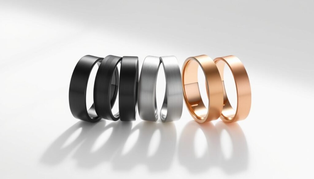 All six color options of the Oura Ring 4 displayed in a row