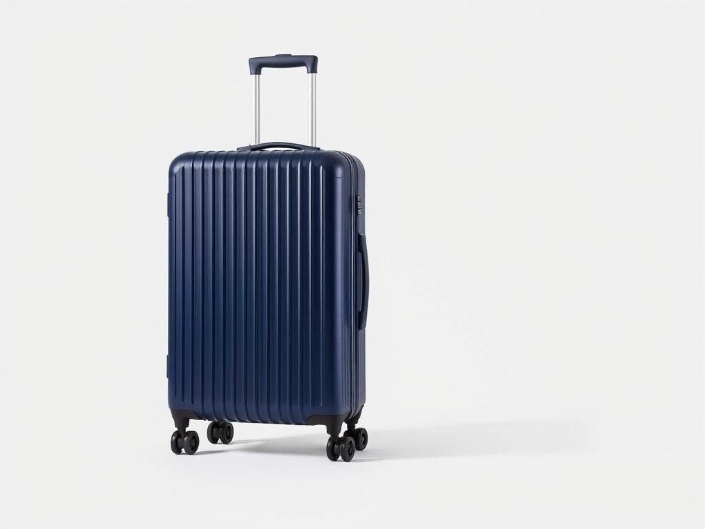 Away The Carry-On hardside luggage in navy blue with its distinctive ribbed exterior design