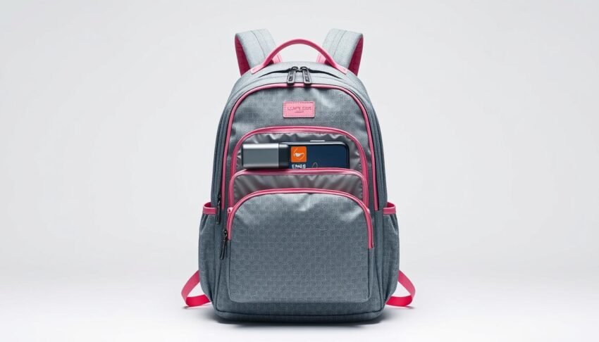 LOVEVOOK Travel Backpack For Women in Grey-Pink color shown from front angle with all compartments visible