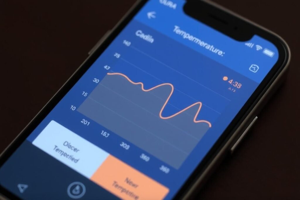 Oura app temperature tracking graph showing baseline and variations